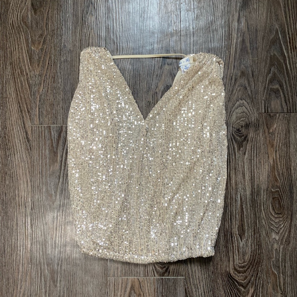 Gold sequin open/low back blouse - never worn